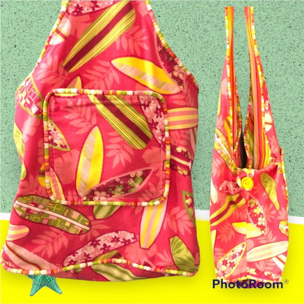 Beach Bag Sling Boho Hobo Reversible Piping Colorful Button Closure Surf Cotton